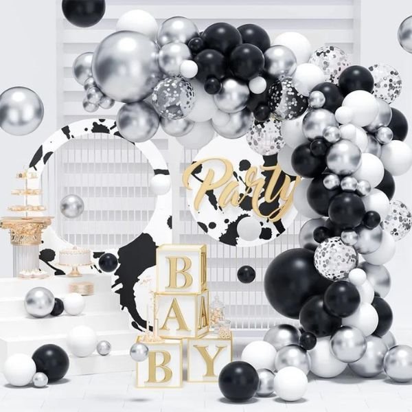 Pannu Designs 10 Pink Silver White Black Balloons – Girls Baby Shower Theme Decoration
