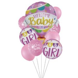 9 Pcs Baby Shower Baby Girl Balloons Bouquet for Party Decorations Supplies.