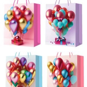 Gift Bags “Metallic Balloons Design" - 12 Pcs 4 Assorted Design in a Pack