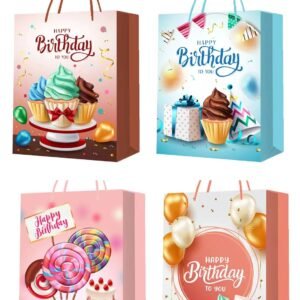 Gift Bags “Happy Birthday Cup Cake" - 12 Pcs 4 Assorted Design in a Pack
