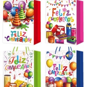 Gift Bags “Feliz Cumpleanos" - 12 Pcs 4 Assorted Design in a Pack
