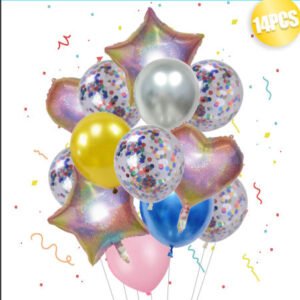 14Pcs 18″ Heart Star Mylar Balloon 12″ Confetti Latex Balloons Bouquet for Birthday Wedding Party Decoration