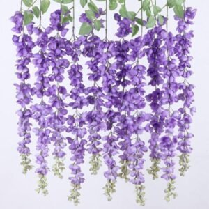 1 Pack 12ct | 3.25ft Artificial Wisteria Hanging Flowers – Wedding Decorations Purple