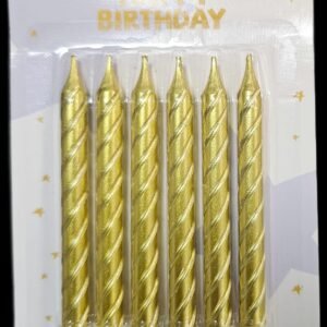 6Pcs | Happy Birthday Colorful Candle, Spiral design Paraffin Wax Candle Gold