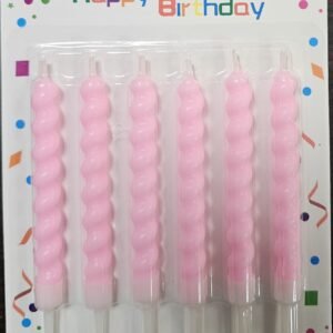 6Pcs | Happy Birthday Colorful Candle, Spiral design Paraffin Wax Candle Pink