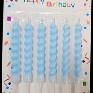 6Pcs | Happy Birthday Colorful Candle, Spiral design Paraffin Wax Candle Blue
