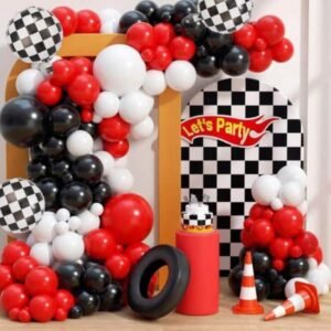 80Pcs | Red Black White Balloons Arch Garland Kit Party Supplies ( Race Car Theme)